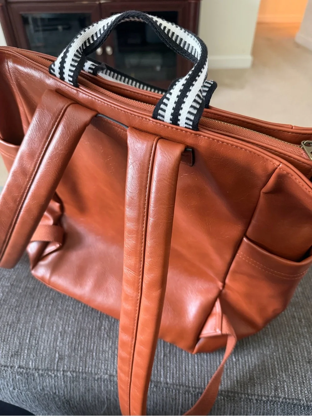Rust Brown Leather Tote Bag with Striped Handles - Target Universal Thread